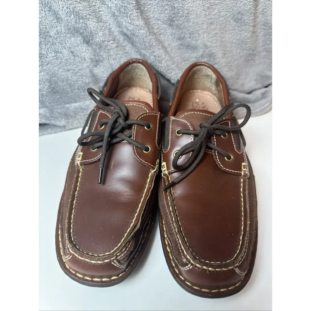 Jos. A. Bank Mens Brown Leather Boat Loafer Shoes Lace Up Rubber Sole SlipOn 9.5
